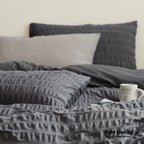 Minimal Bubble Textured Bedding Set / Blue Ever Lasting
