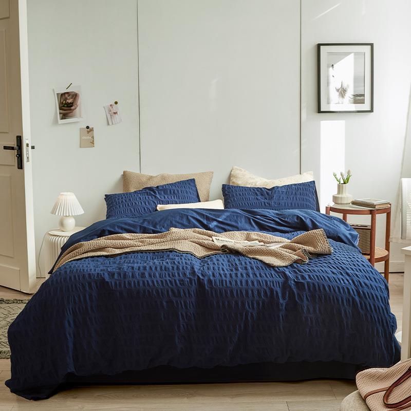 Minimal Bubble Textured Bedding Set / Blue Ever Lasting