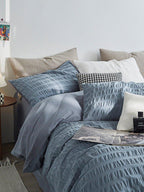 Minimal Bubble Textured Bedding Set / Blue Ever Lasting