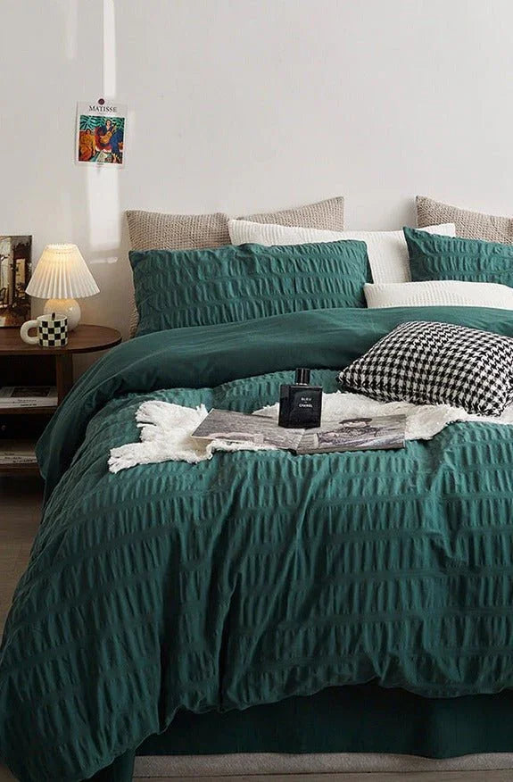 Minimal Bubble Textured Bedding Set / Blue Ever Lasting