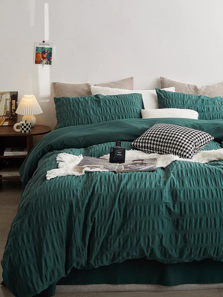 Minimal Bubble Textured Bedding Set / Blue Ever Lasting