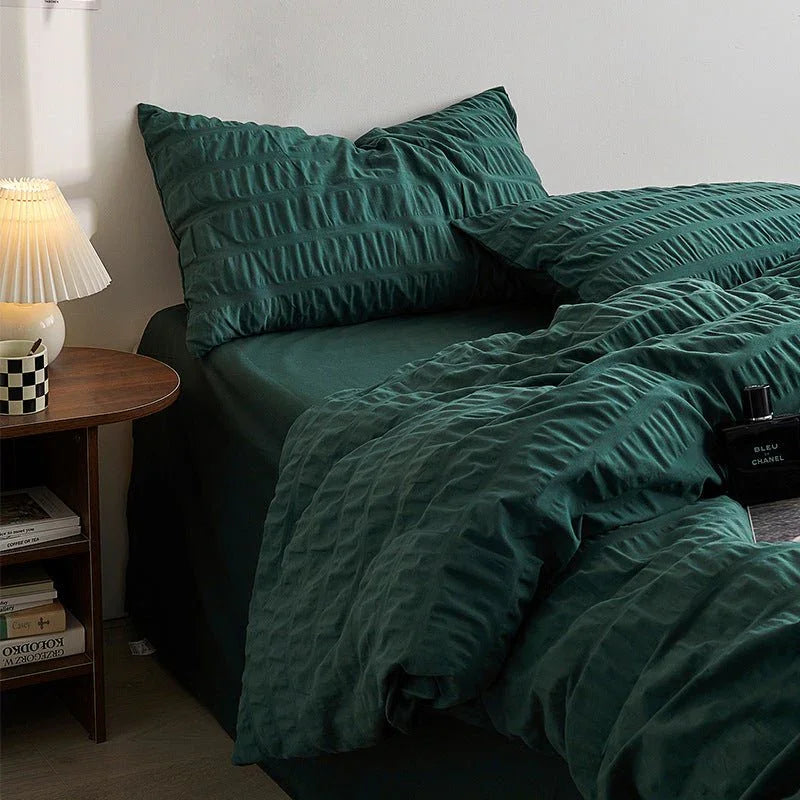 Minimal Bubble Textured Bedding Set / Blue Ever Lasting