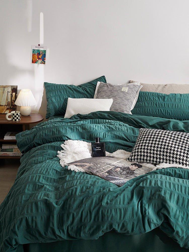 Minimal Bubble Textured Bedding Set / Blue Ever Lasting