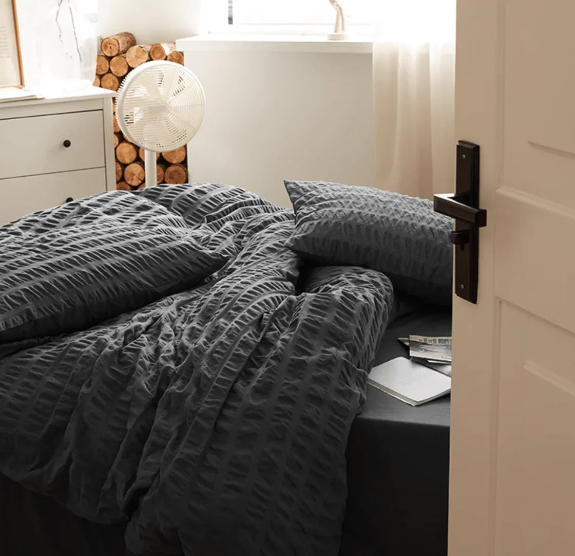 Minimal Bubble Textured Bedding Set / Blue Ever Lasting