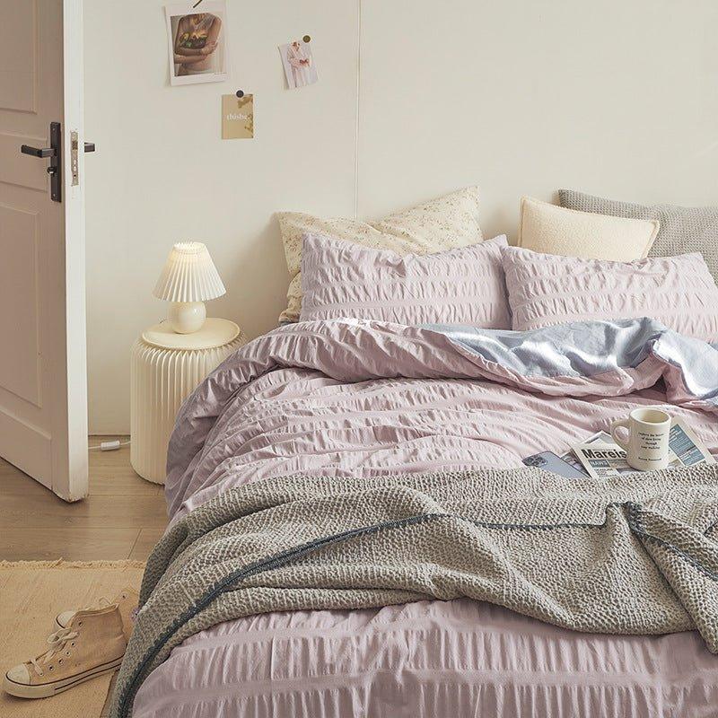 Minimal Bubble Textured Bedding Set / Blue Ever Lasting