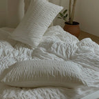 Minimal Bubble Textured Bedding Set / Blue Ever Lasting
