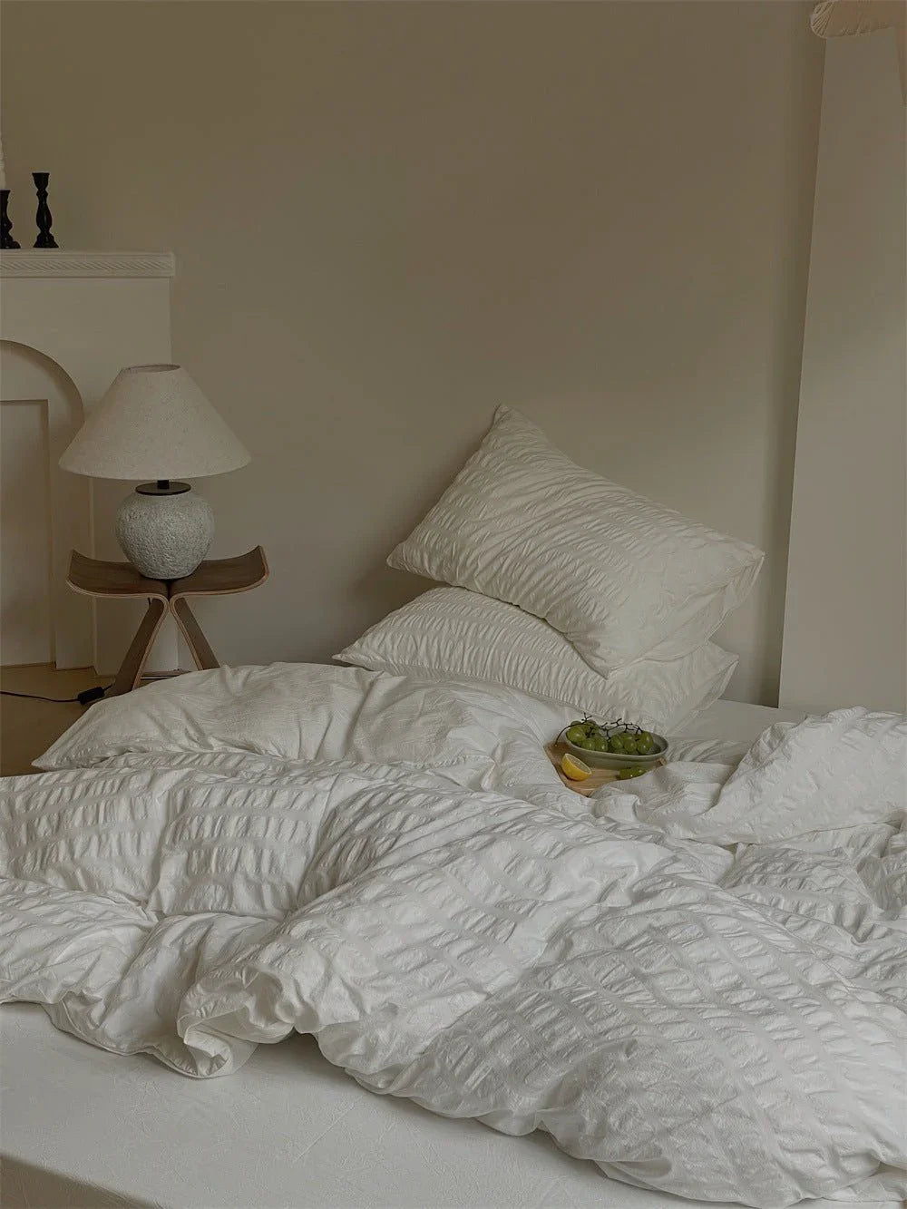 Minimal Bubble Textured Bedding Set / Blue Ever Lasting