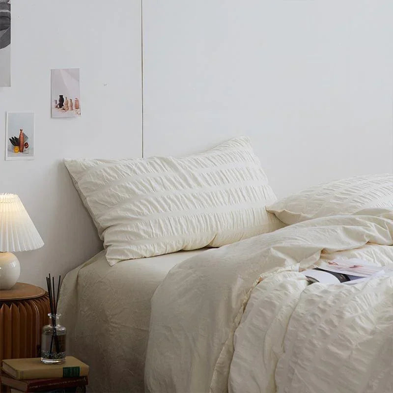 Minimal Bubble Textured Bedding Set / Blue Ever Lasting