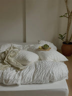 Minimal Bubble Textured Bedding Set / Blue Ever Lasting