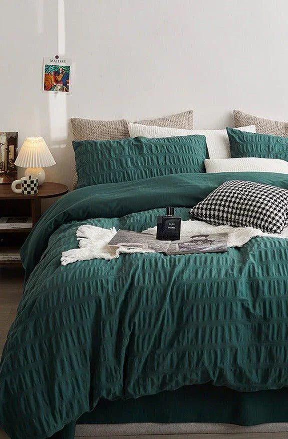 Minimal Bubble Textured Bedding Set / Blue Ever Lasting