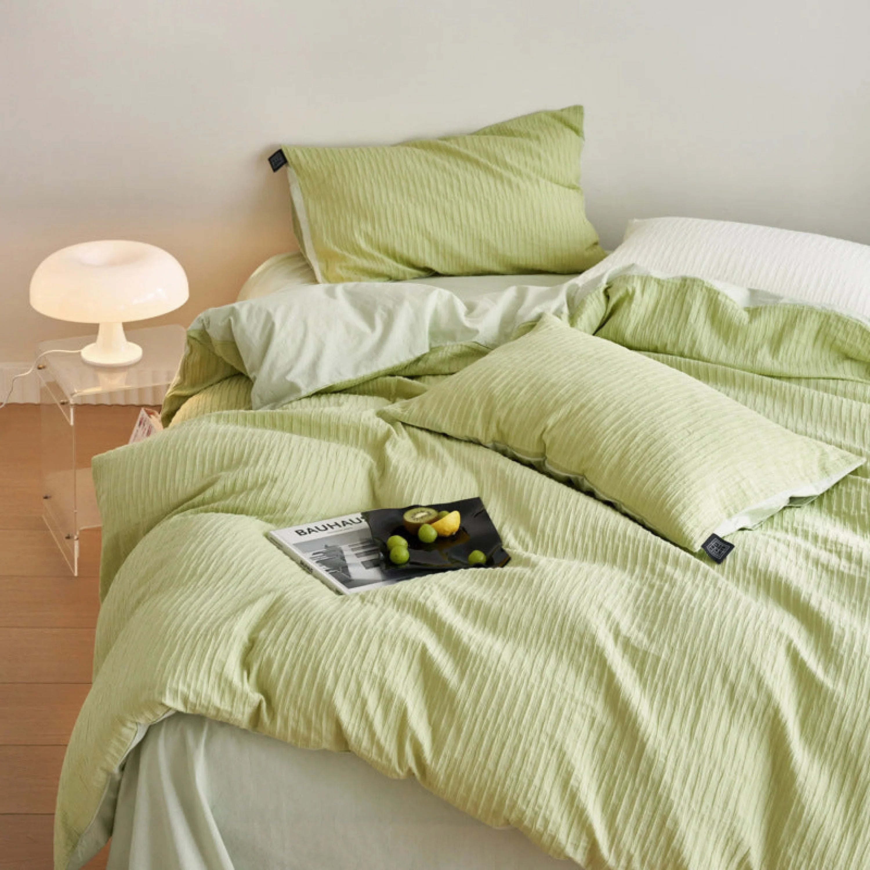 Minimal Jacquard Bedding Set / Pink Green Ever Lasting