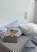 Minimal Mixed Gingham Bedding Set / Gray Ever Lasting