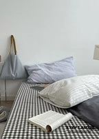Minimal Mixed Gingham Bedding Set / Gray & Black Ever Lasting