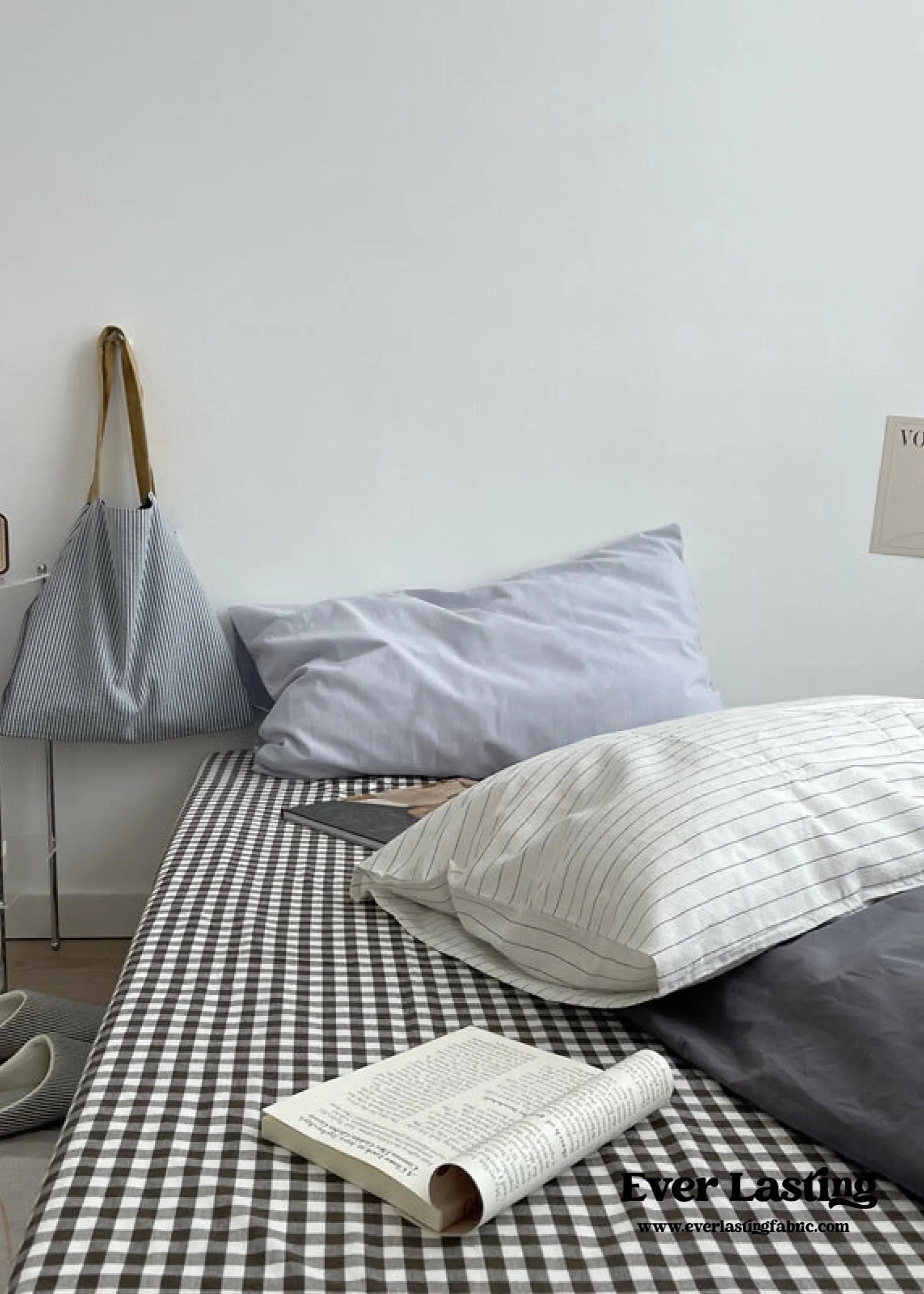Minimal Mixed Gingham Bedding Set / Gray Ever Lasting