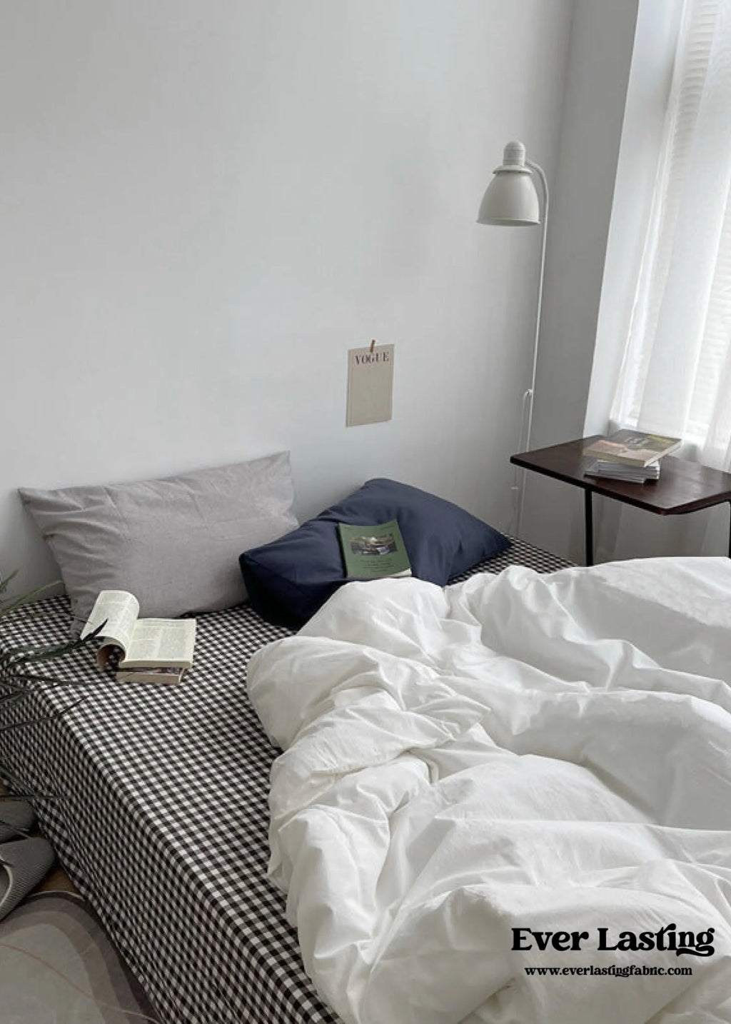 Minimal Mixed Gingham Bedding Set / Gray & Black Ever Lasting