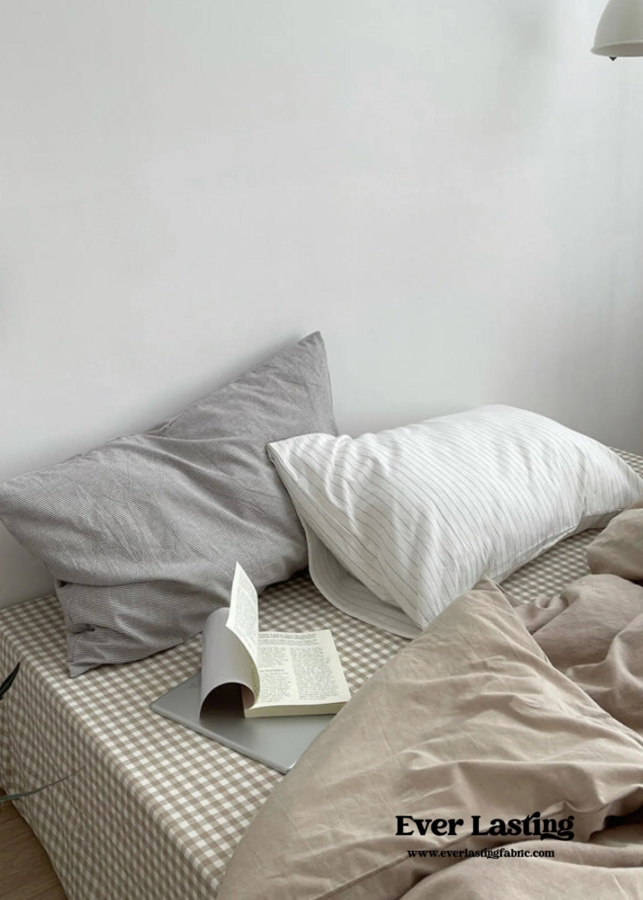 Minimal Mixed Gingham Bedding Set / Gray Ever Lasting