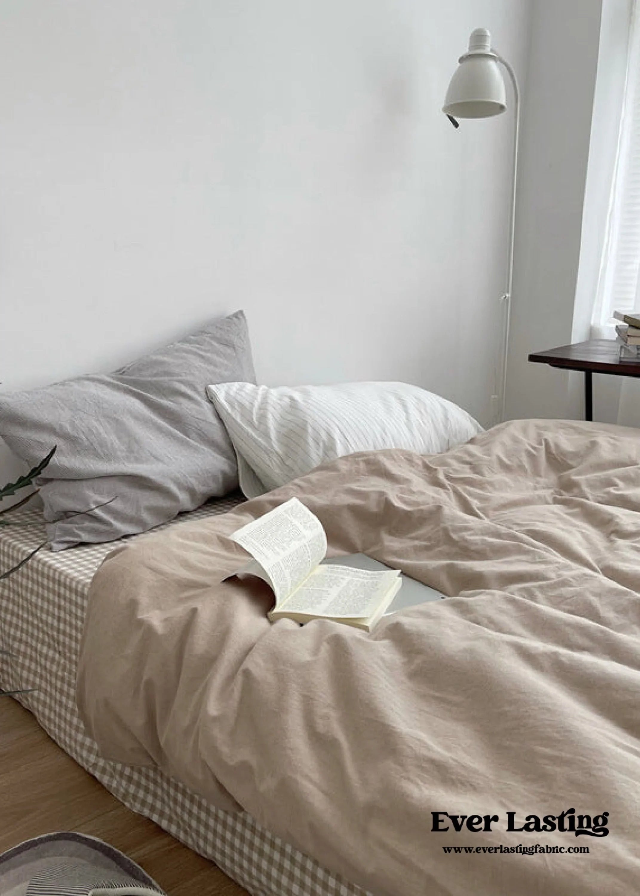 Minimal Mixed Gingham Bedding Set / Gray & Black Ever Lasting
