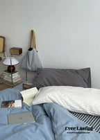 Minimal Mixed Gingham Bedding Set / Gray & Black Ever Lasting