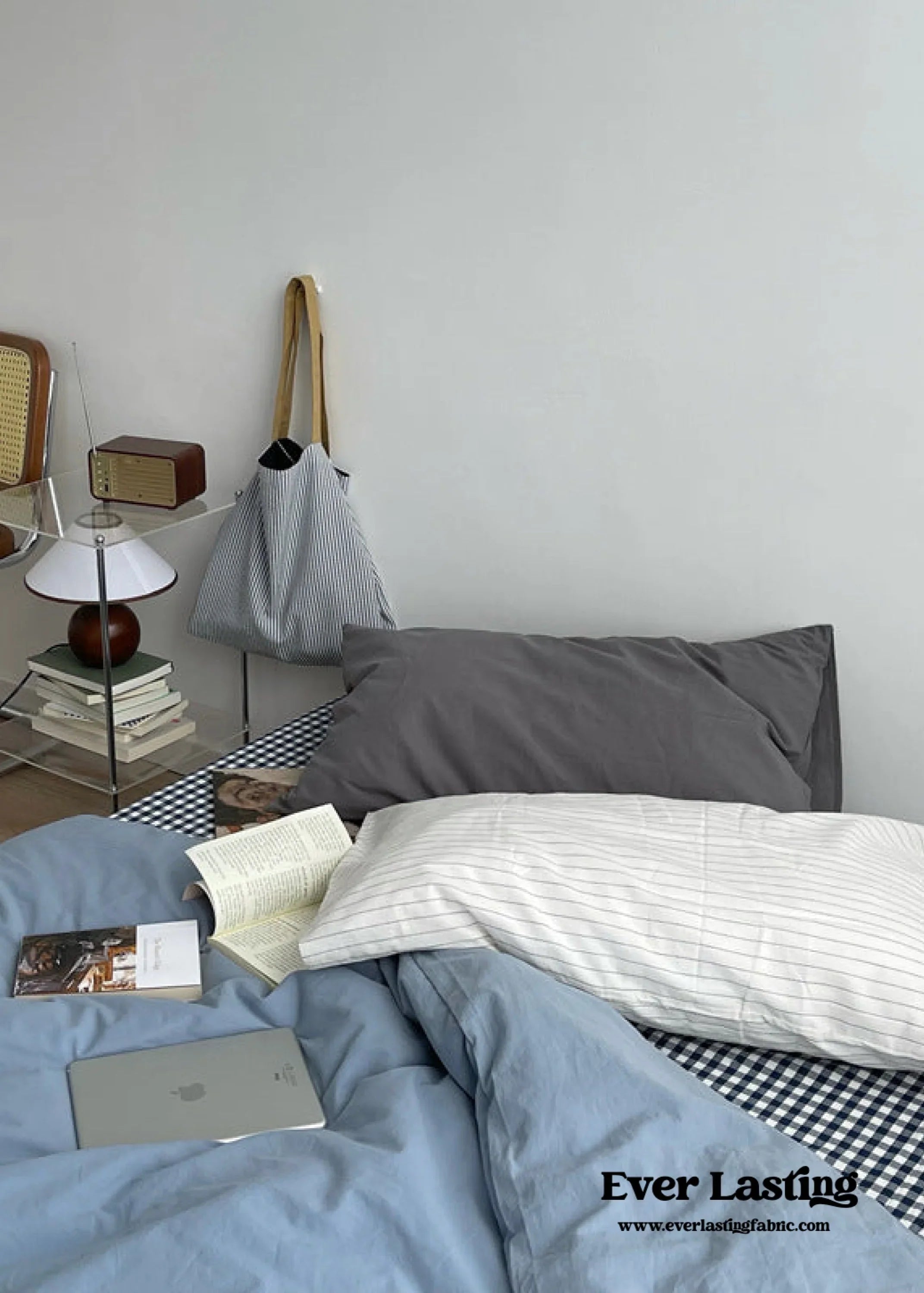Minimal Mixed Gingham Bedding Set / Gray & Black Ever Lasting