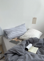Minimal Mixed Gingham Bedding Set / Gray Ever Lasting