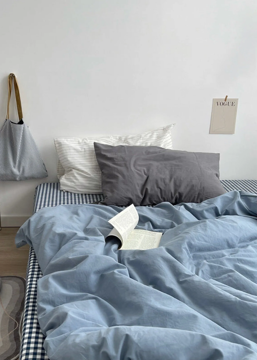 Minimal Mixed Gingham Bedding Set / Gray Ever Lasting