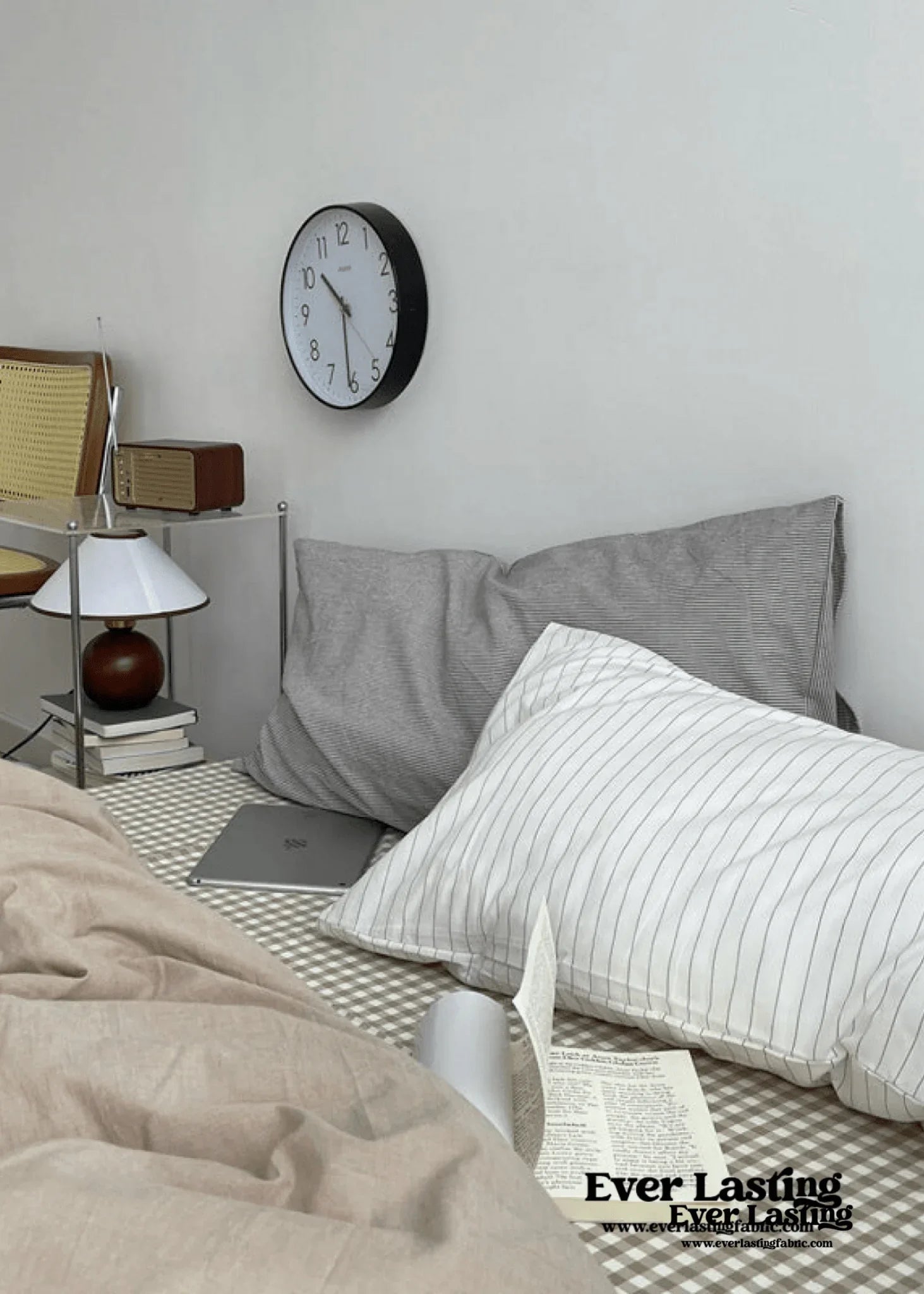 Minimal Mixed Gingham Bedding Set / Gray Ever Lasting