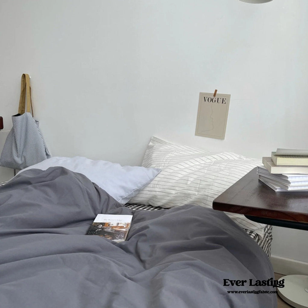 Minimal Mixed Gingham Bedding Set / Gray Ever Lasting