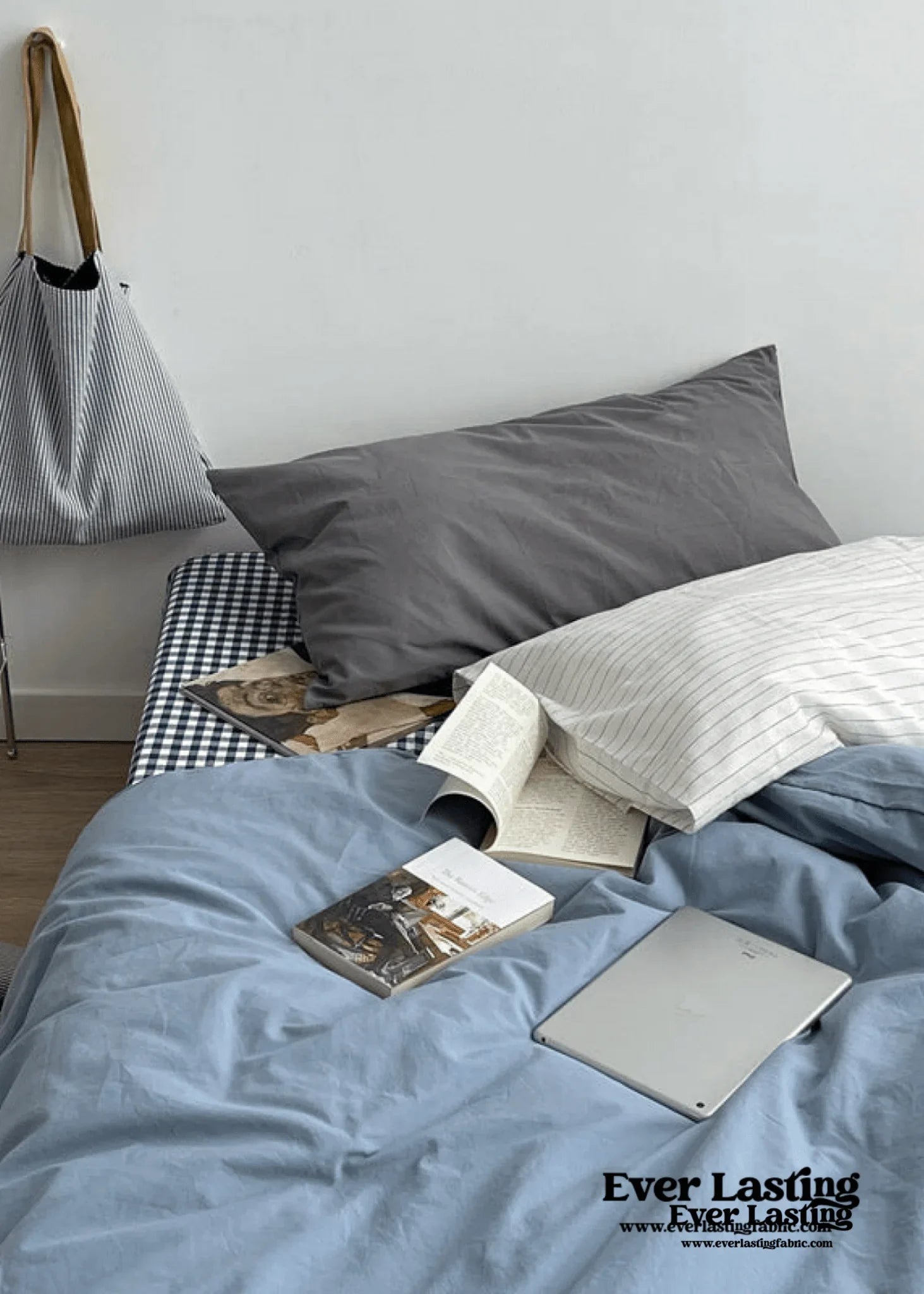 Minimal Mixed Gingham Bedding Set / Gray Ever Lasting