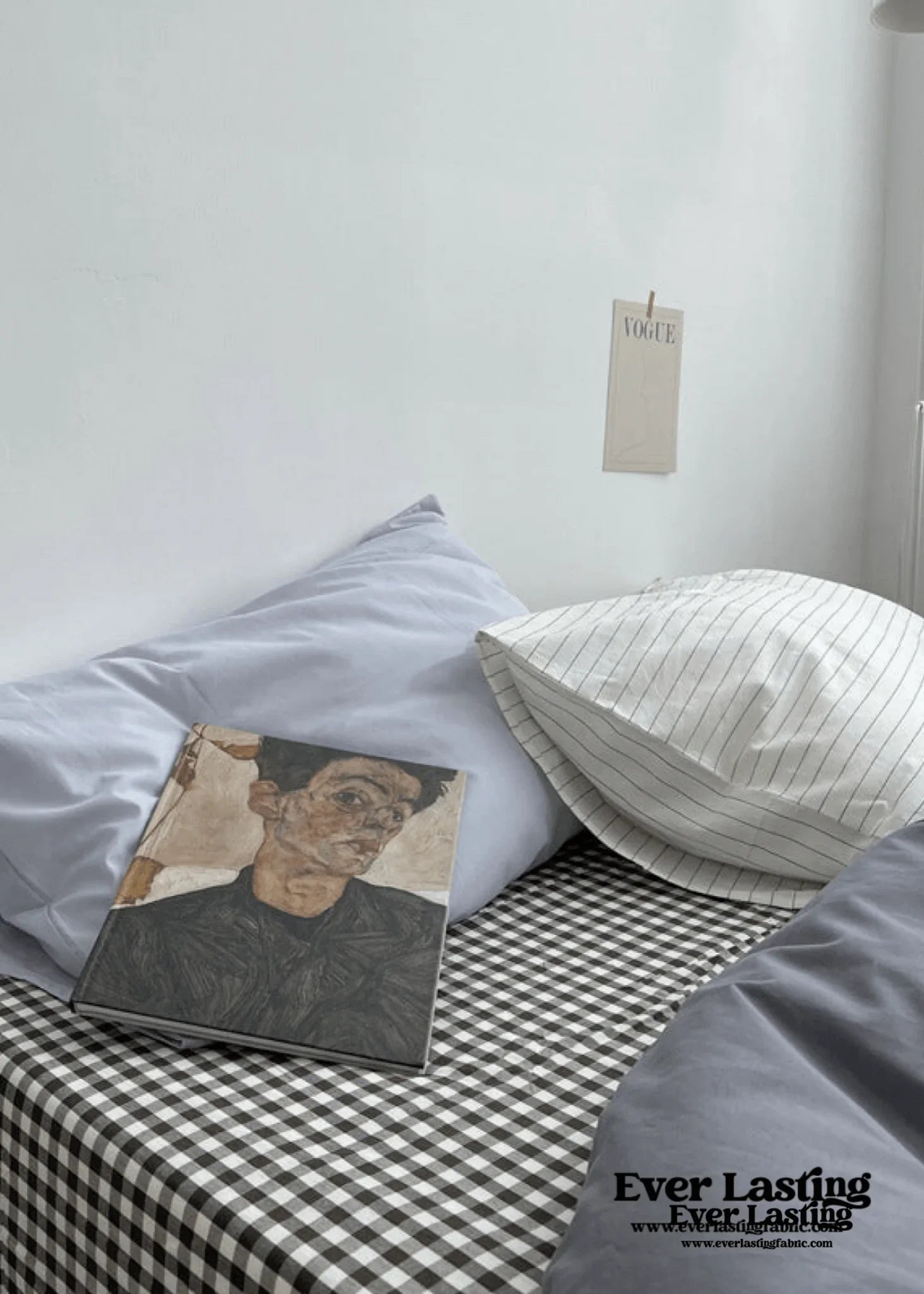 Minimal Mixed Gingham Bedding Set / Gray Ever Lasting