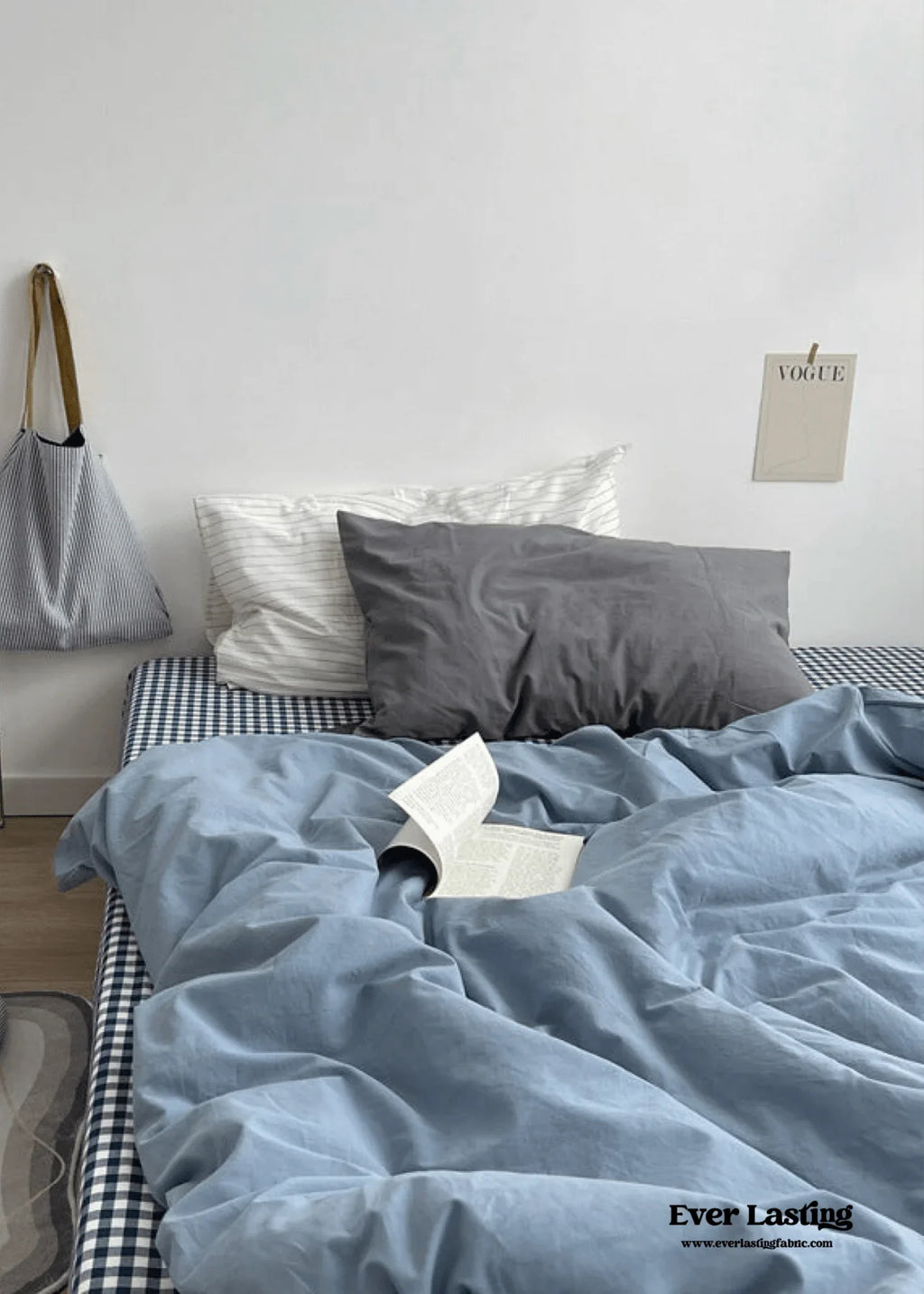 Minimal Mixed Gingham Bedding Set / Gray Ever Lasting