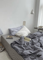 Minimal Mixed Gingham Bedding Set / Gray Ever Lasting