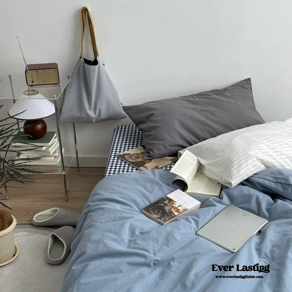 Minimal Mixed Gingham Bedding Set / Gray Ever Lasting