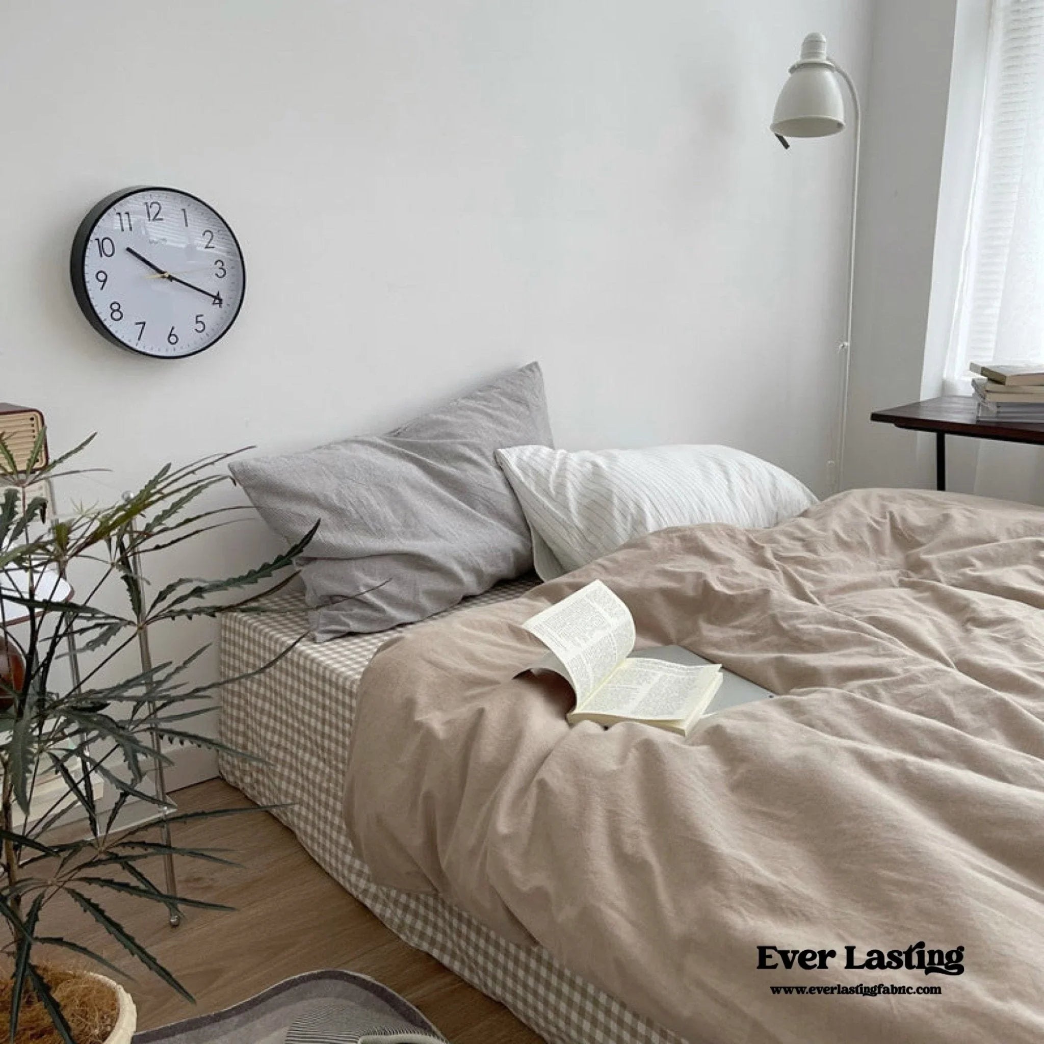 Minimal Mixed Gingham Bedding Set / Gray Ever Lasting