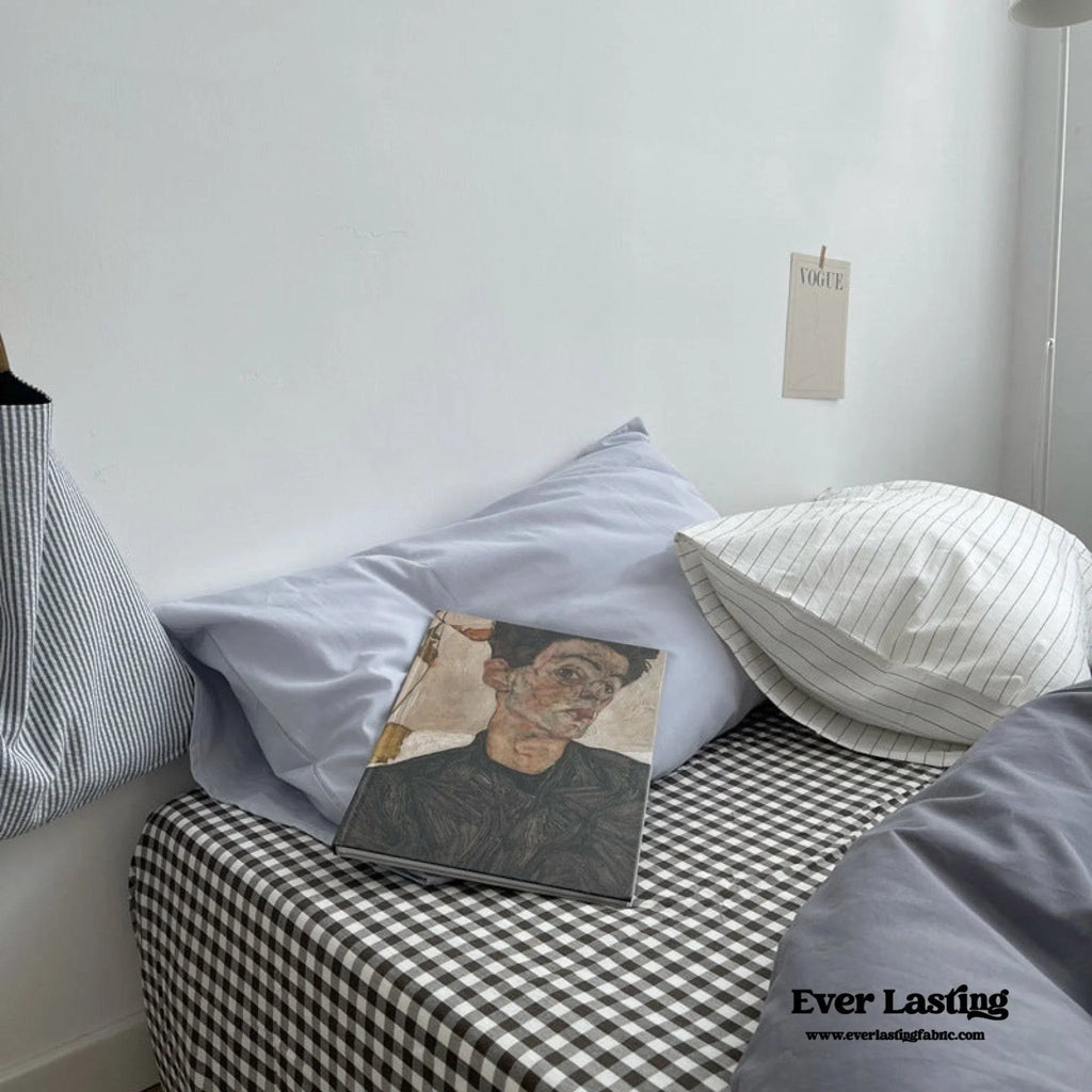 Minimal Mixed Gingham Bedding Set / Gray Ever Lasting