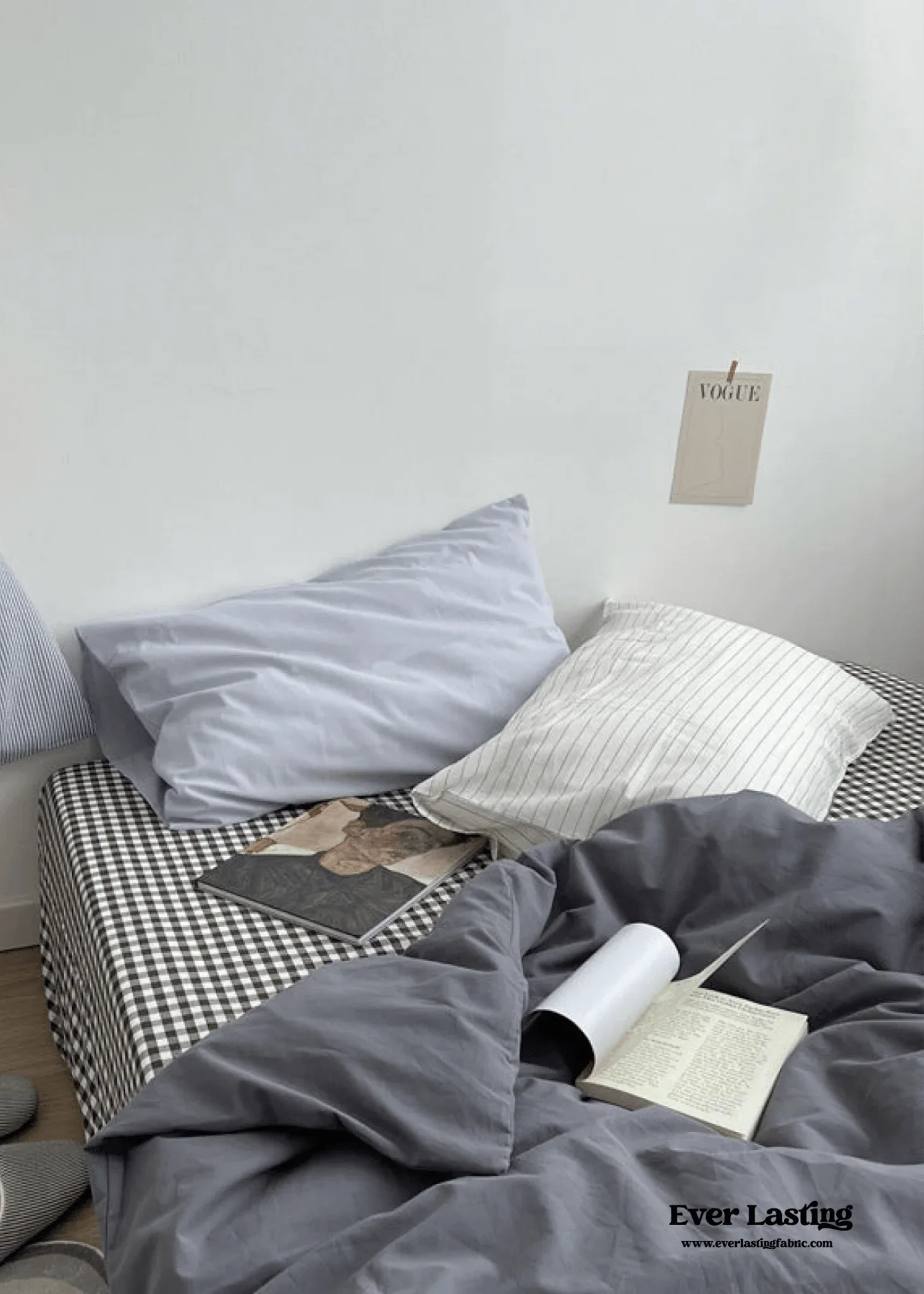 Minimal Mixed Gingham Bedding Set / Gray Ever Lasting