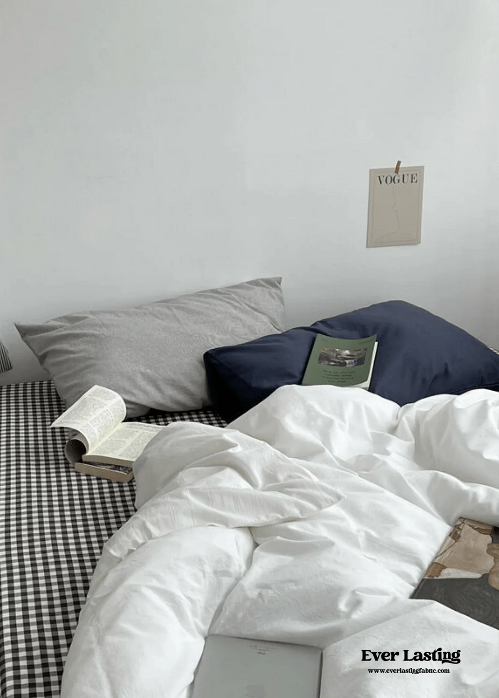 Minimal Mixed Gingham Bedding Set / Gray Ever Lasting