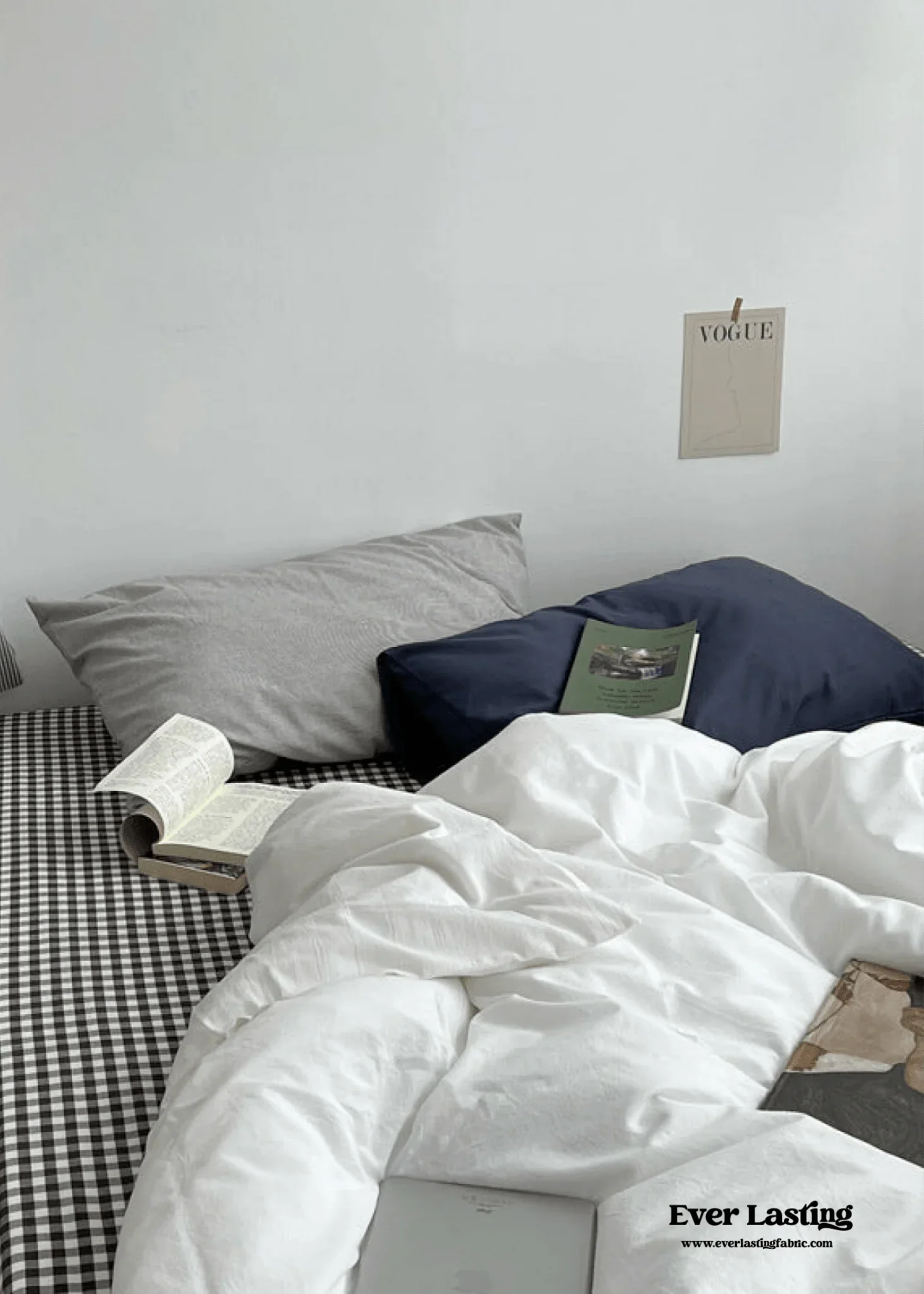 Minimal Mixed Gingham Bedding Set / Gray Ever Lasting