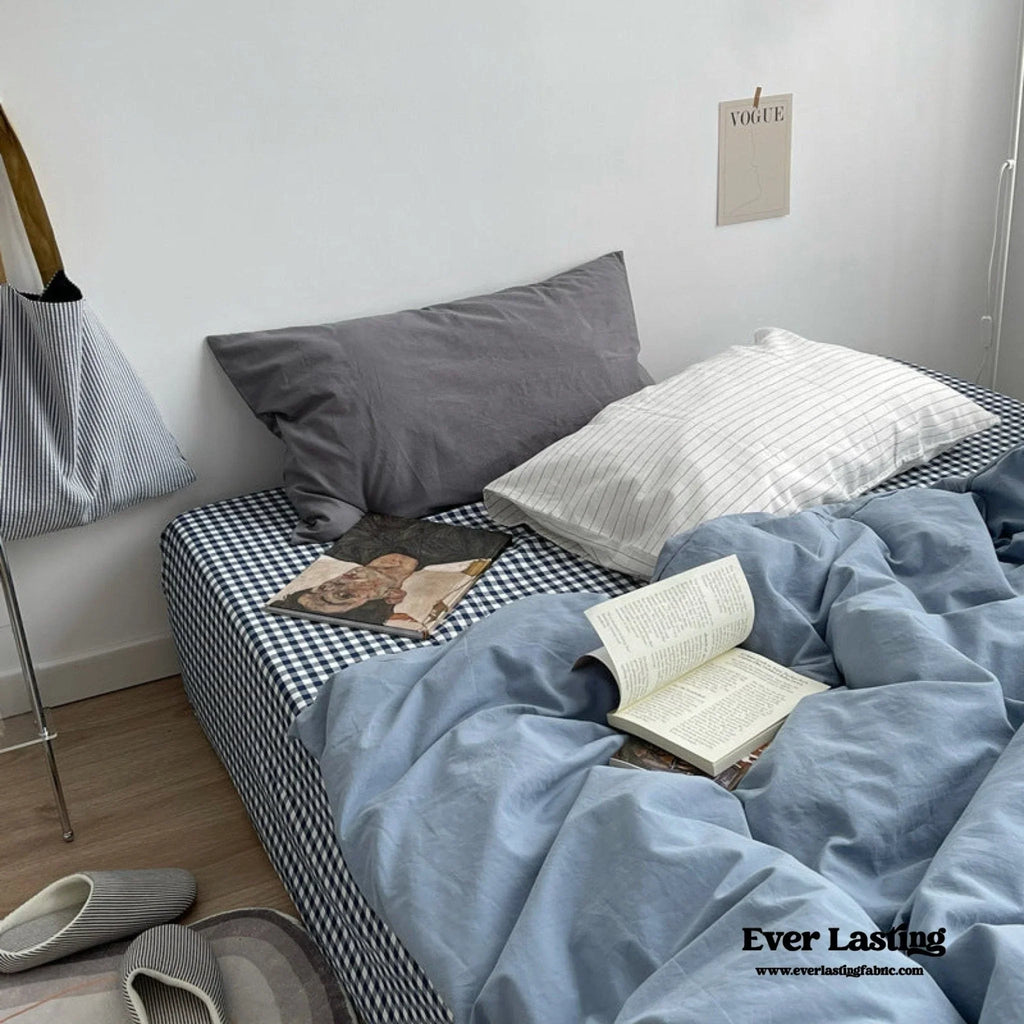 Minimal Mixed Gingham Bedding Set / Gray Ever Lasting