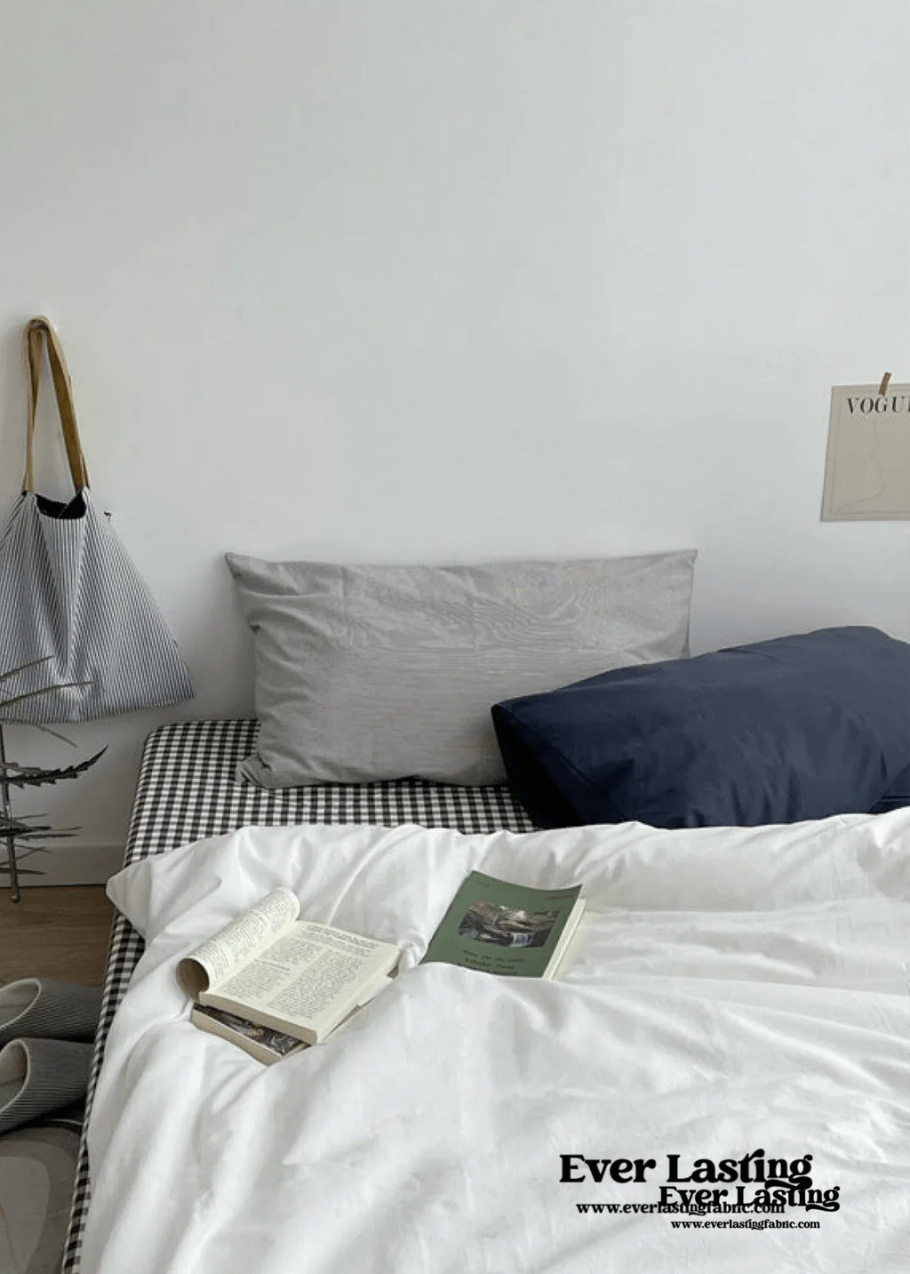 Minimal Mixed Gingham Bedding Set / Gray Ever Lasting