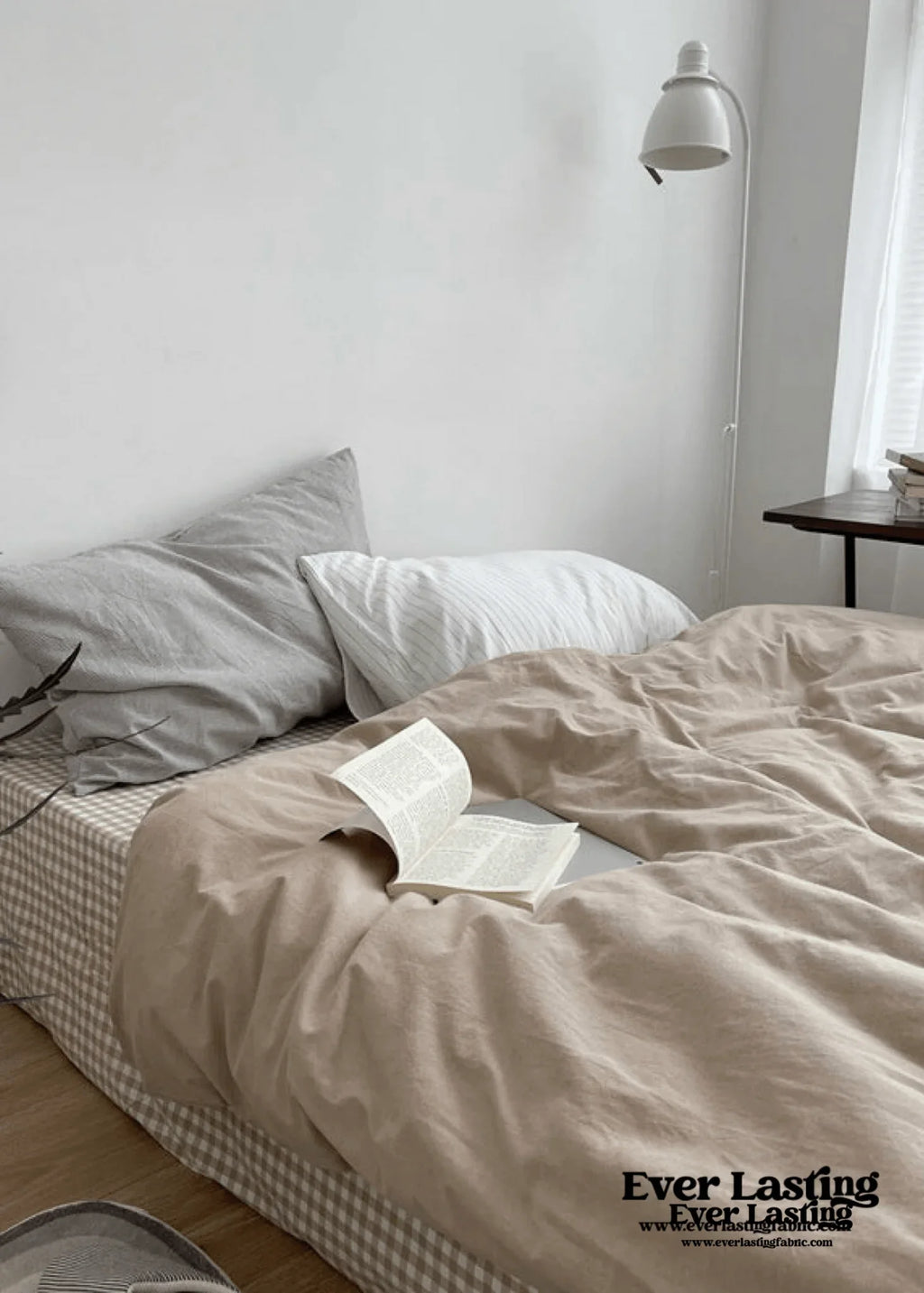 Minimal Mixed Gingham Bedding Set / Gray Ever Lasting