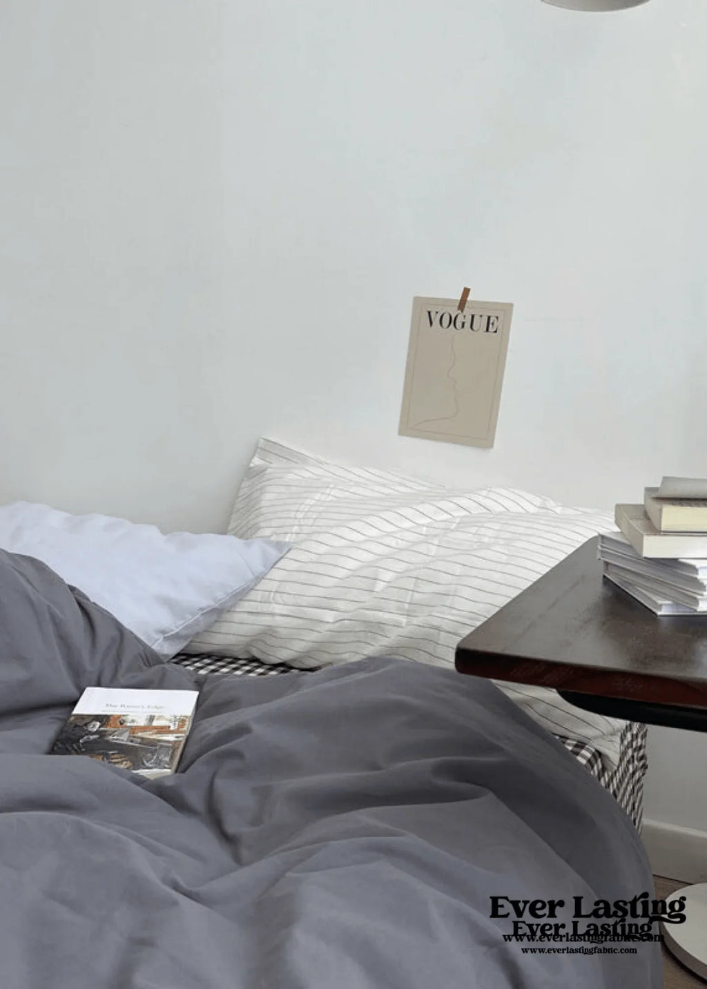 Minimal Mixed Gingham Bedding Set / Gray Ever Lasting