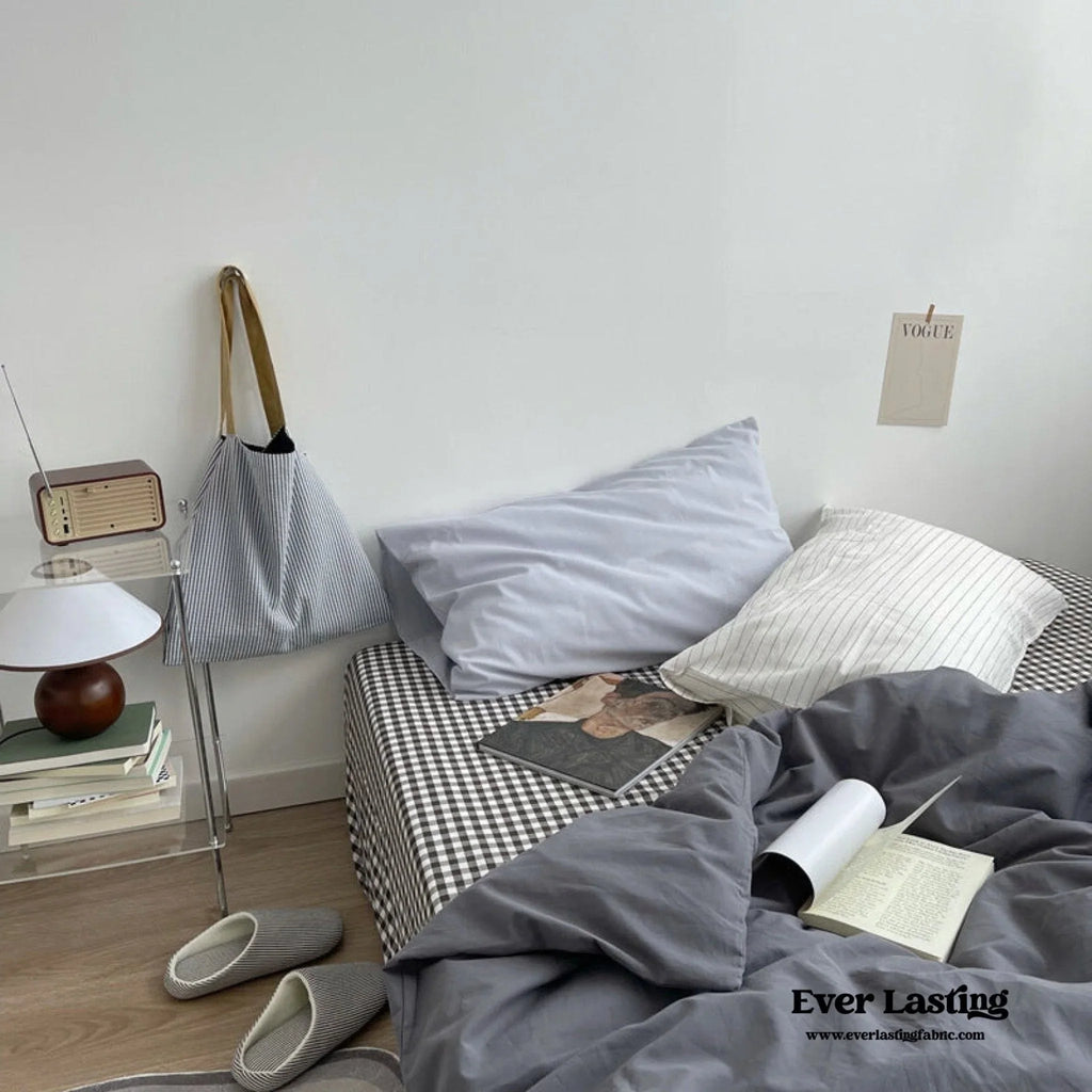 Minimal Mixed Gingham Bedding Set / Gray Ever Lasting