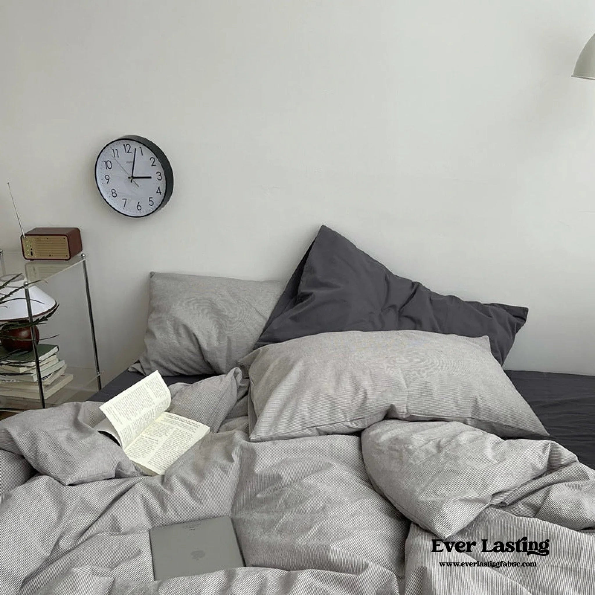 Minimal Mixed Gingham Bedding Set / Gray Ever Lasting