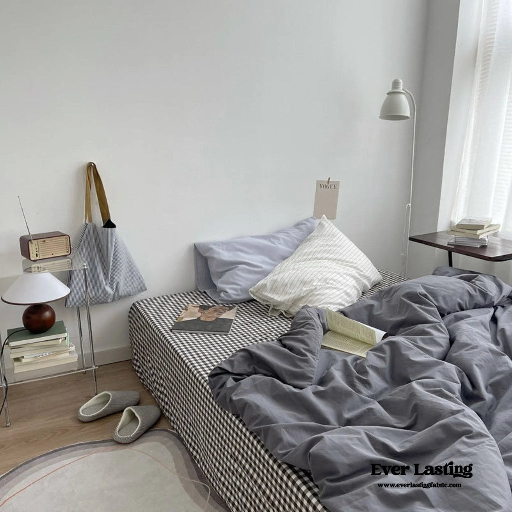 Minimal Mixed Gingham Bedding Set / Gray Ever Lasting