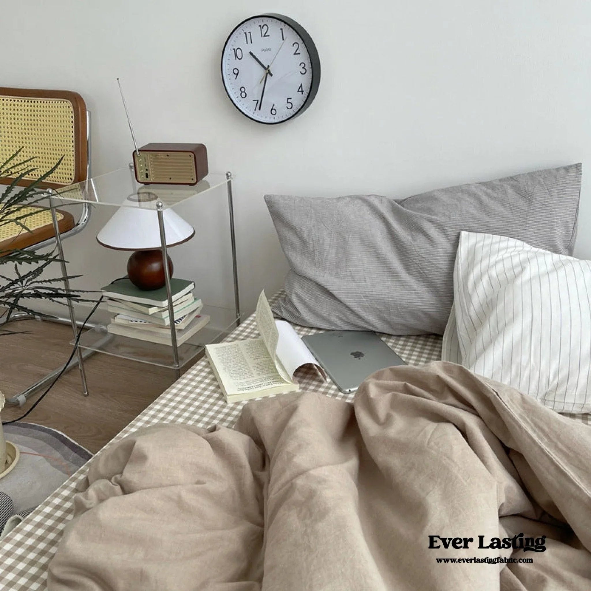 Minimal Mixed Gingham Bedding Set / Gray Ever Lasting