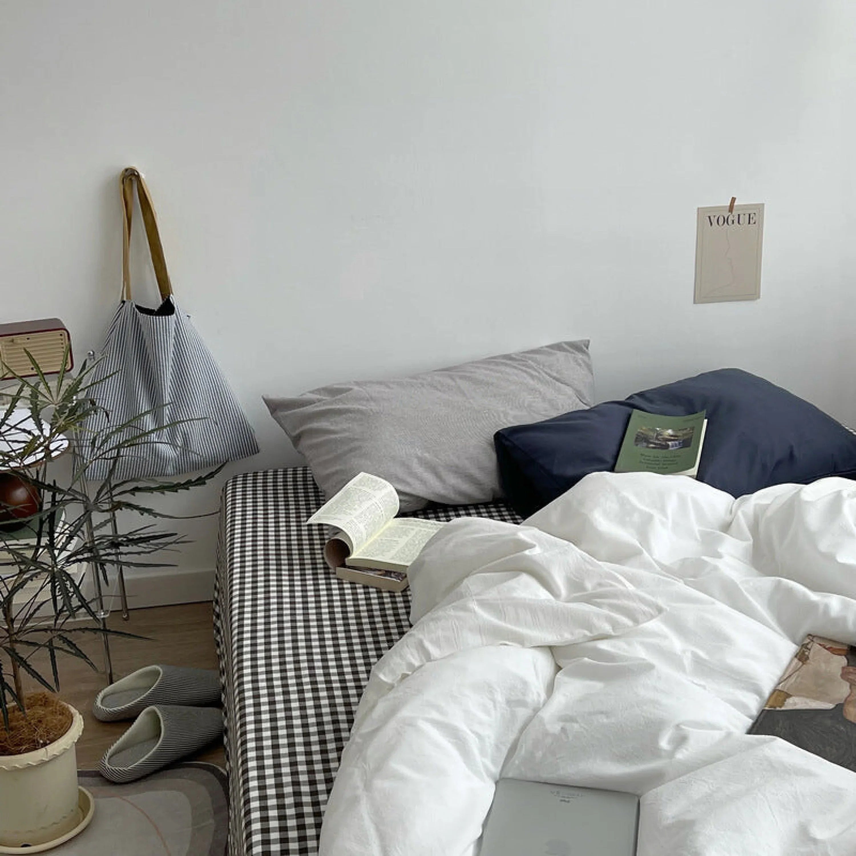 Minimal Mixed Gingham Bedding Set / Gray & Black Ever Lasting