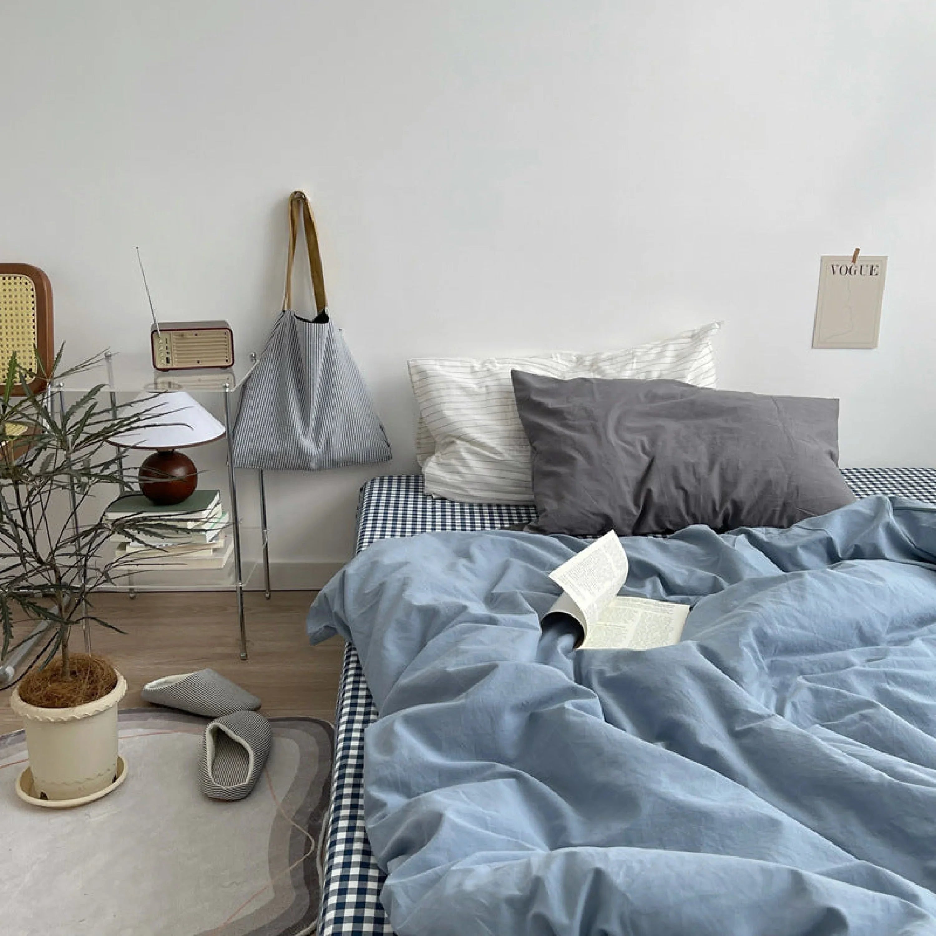 Minimal Mixed Gingham Bedding Set / Gray Ever Lasting