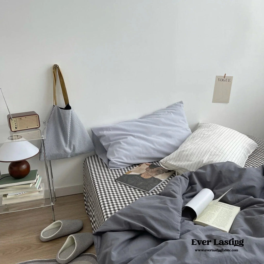 Minimal Mixed Gingham Bedding Set / Gray Ever Lasting