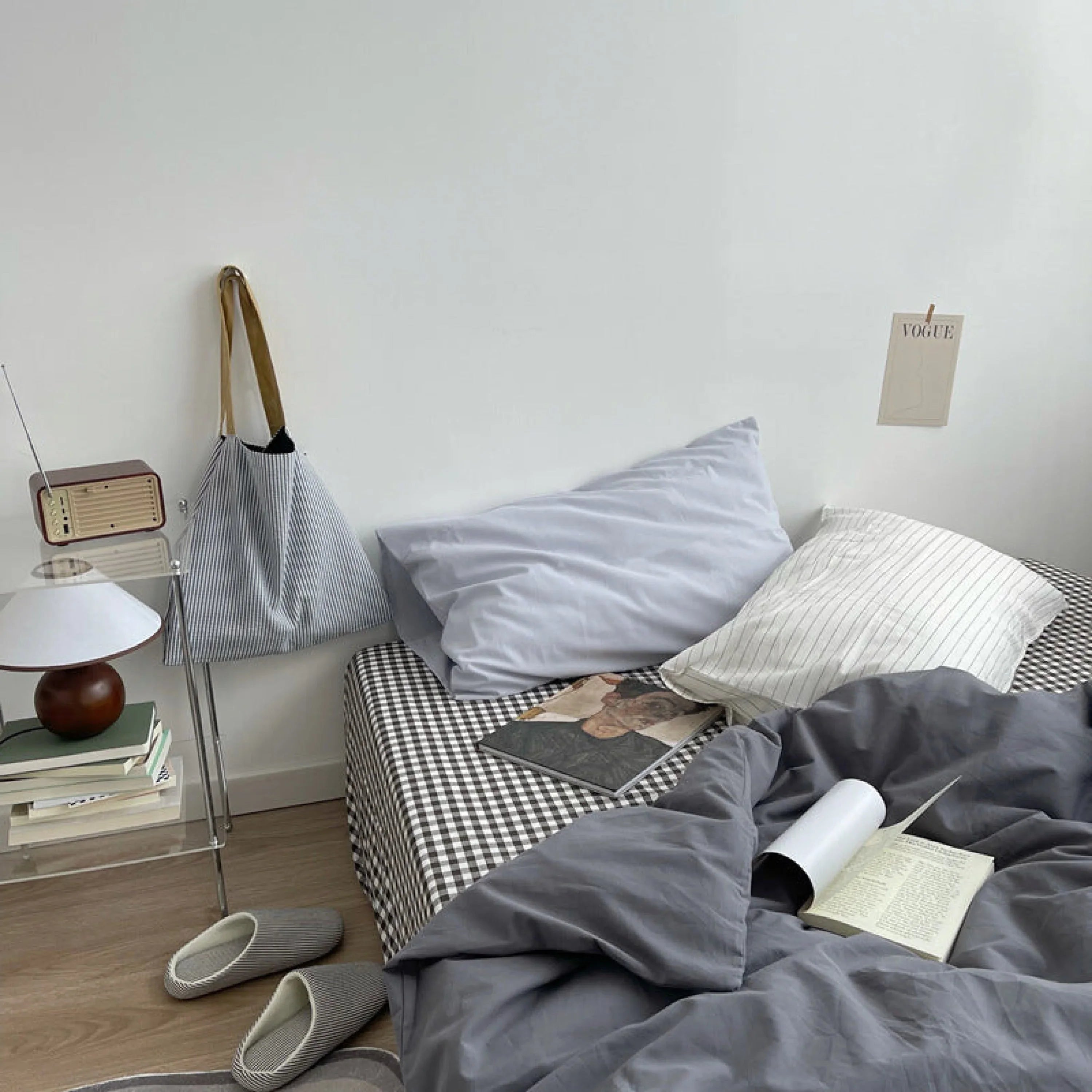 Minimal Mixed Gingham Bedding Set / Gray Ever Lasting
