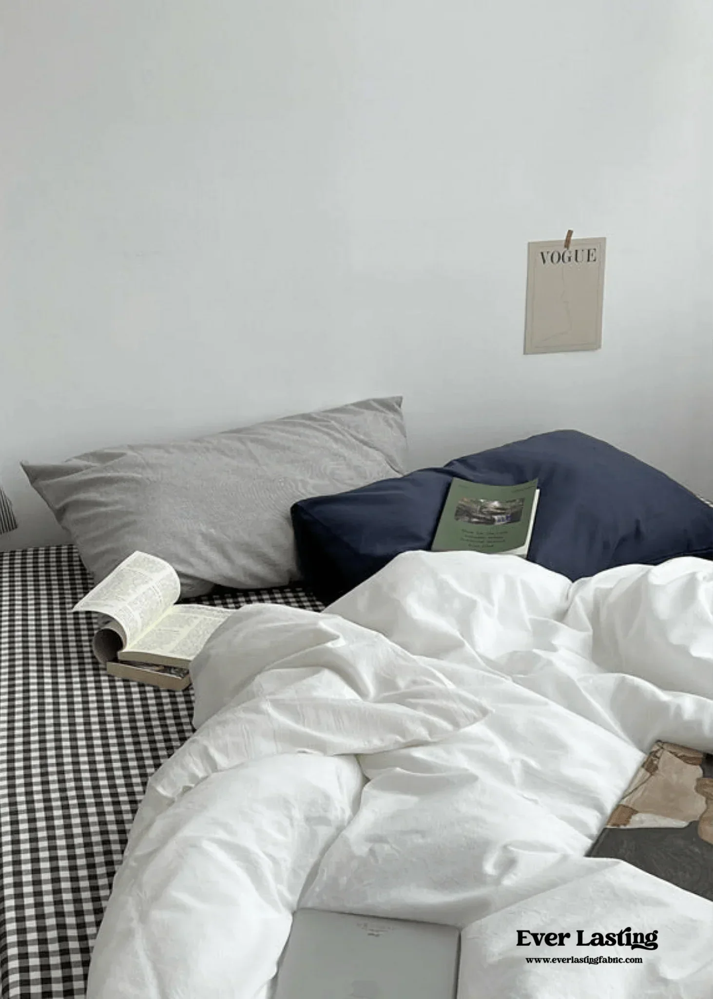 Minimal Mixed Gingham Bedding Set / Gray Ever Lasting